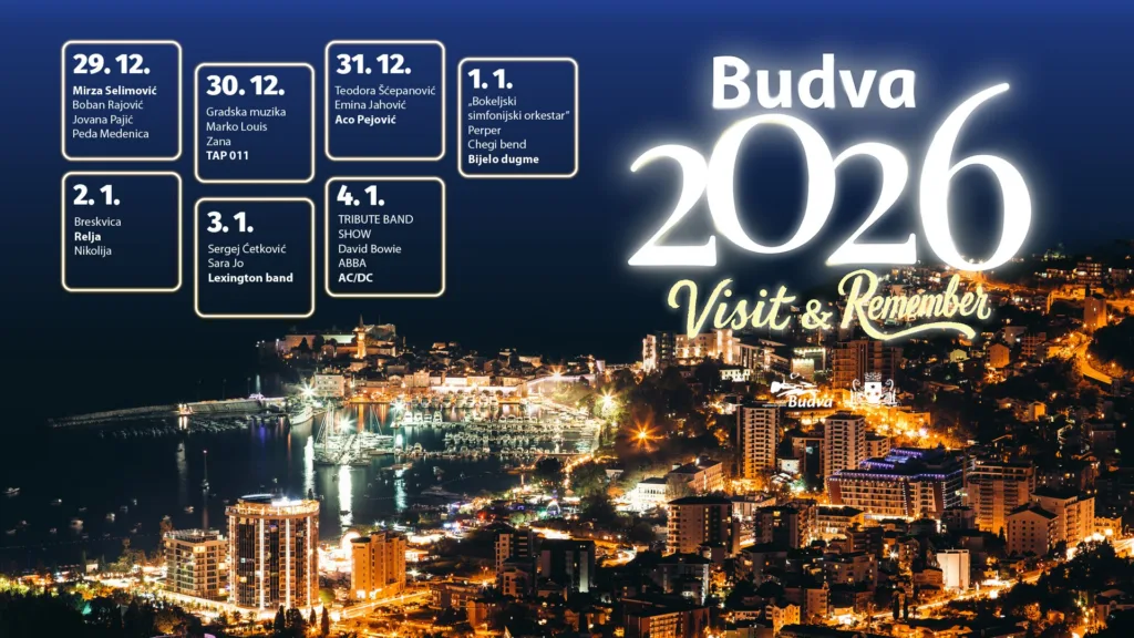 Doček Nove godine u Budvi: Nastupaju Aco Pejović, Bijelo Dugme, Emina Jahović, Sergej Ćetković