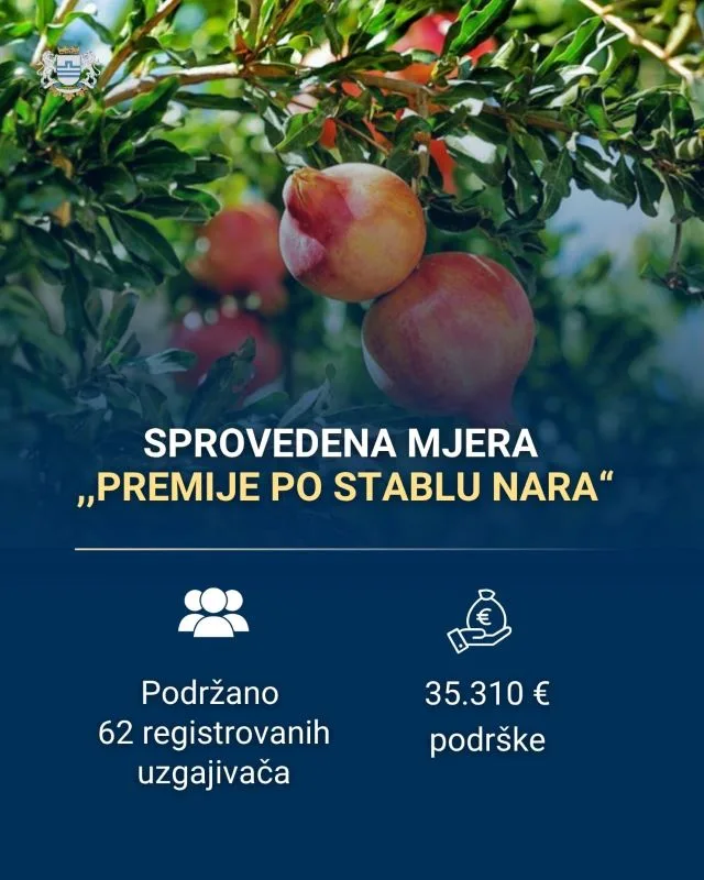 Služba za podršku poljoprivredi Glavnog grada sprovela mjeru podrške: Za “Premije po stablu nara” 35.310 eura