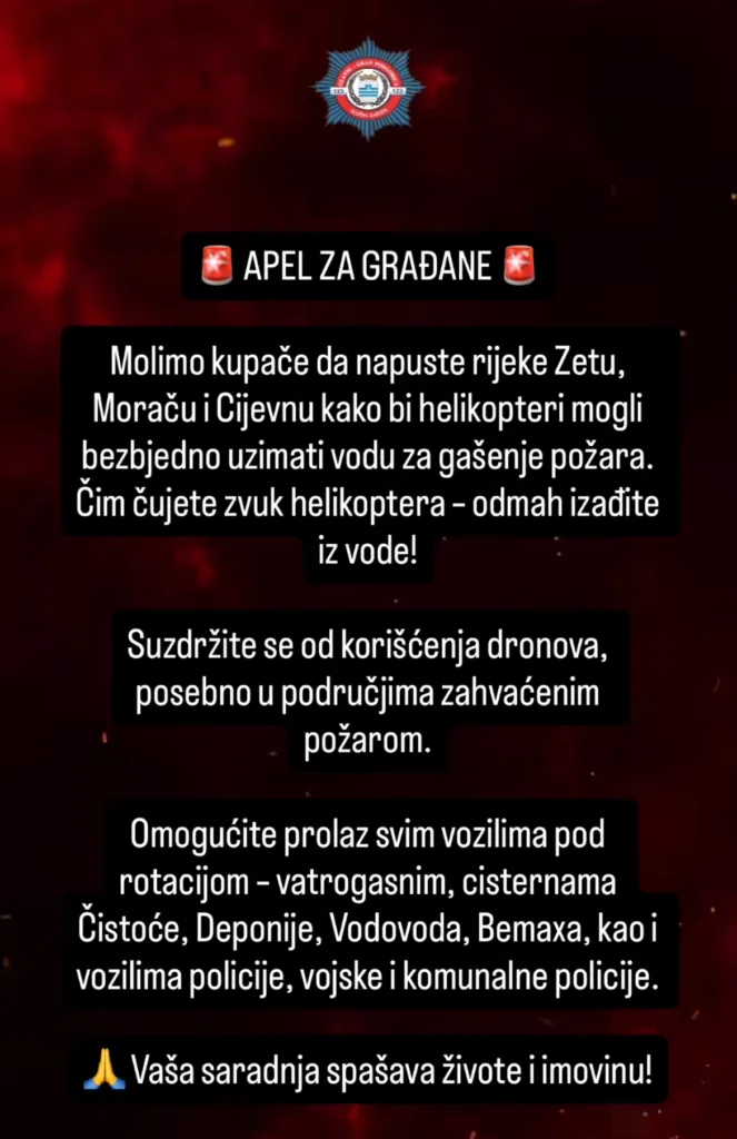 Služba zaštite i spašavanja: Napustite rijeke kako bi helikopteri mogli bezbjedno uzimati vodu