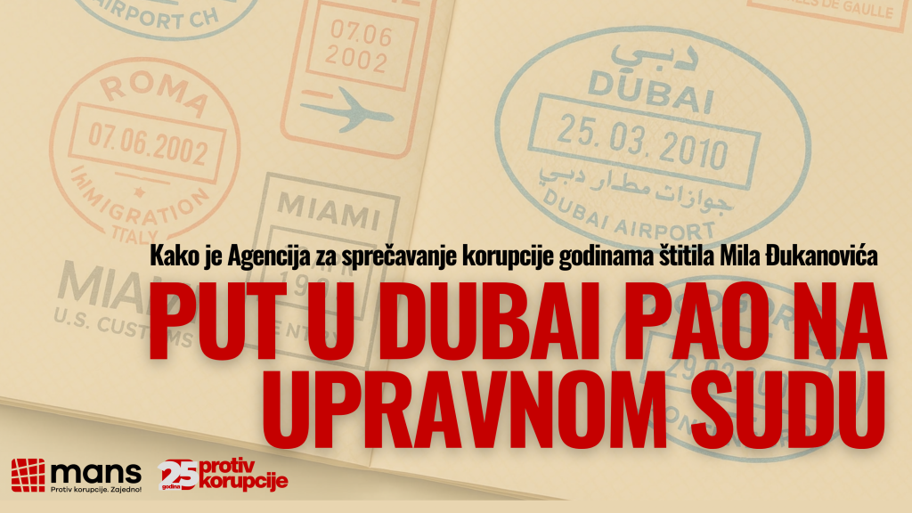 MANS: Đukanovićev put u Dubai pao na Upravnom sudu