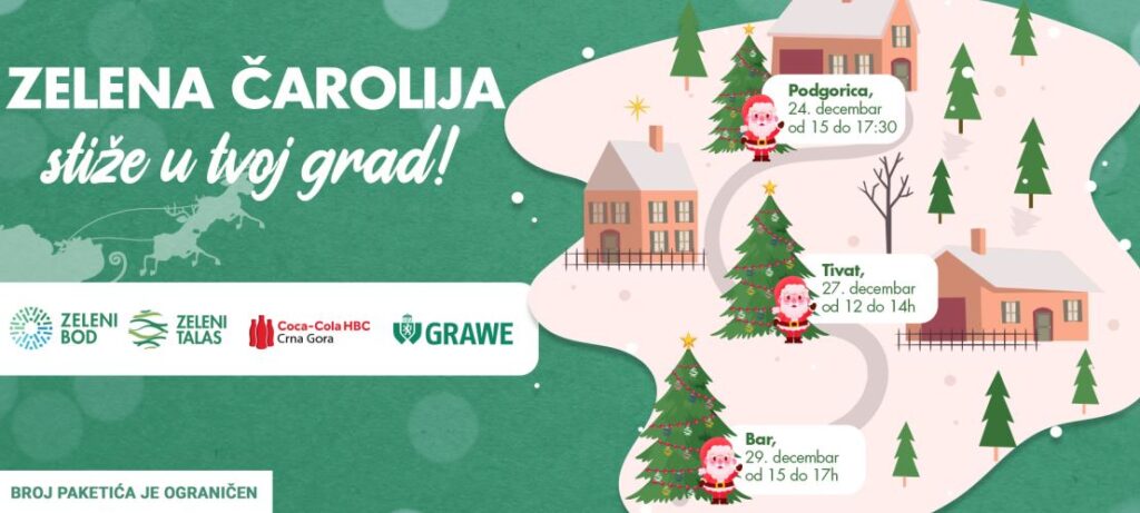 “Zelena čarolija” stiže u Podgoricu, Tivat i Bar: Recikliraj i osvoji novogodišnji paketić