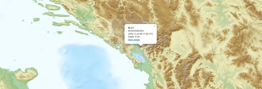 Zemljotres jačine 2,2 stepena registrovan u Podgorici