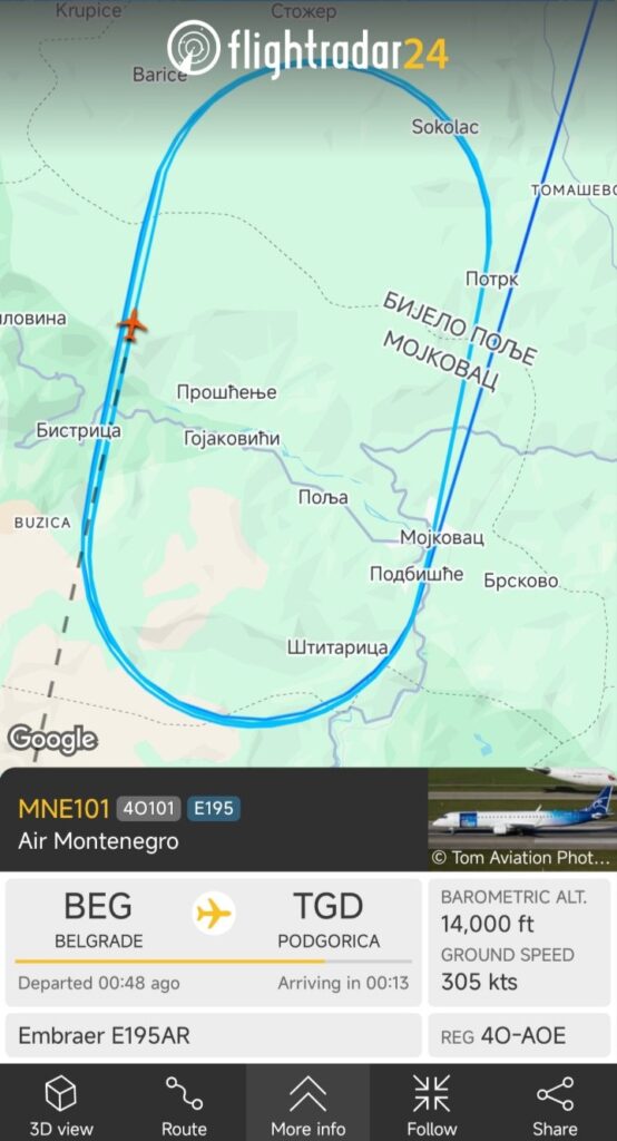 Zbog nevremena avion Air MNE kružio iznad Mojkovca