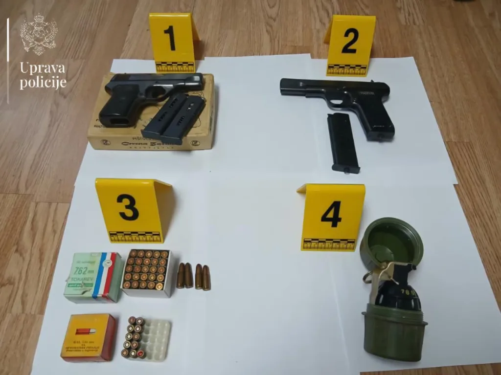 Pretresi na jugu i sjeveru: oduzeti pištolji, municija, ručna bomba, krivična prijava protiv dva lica