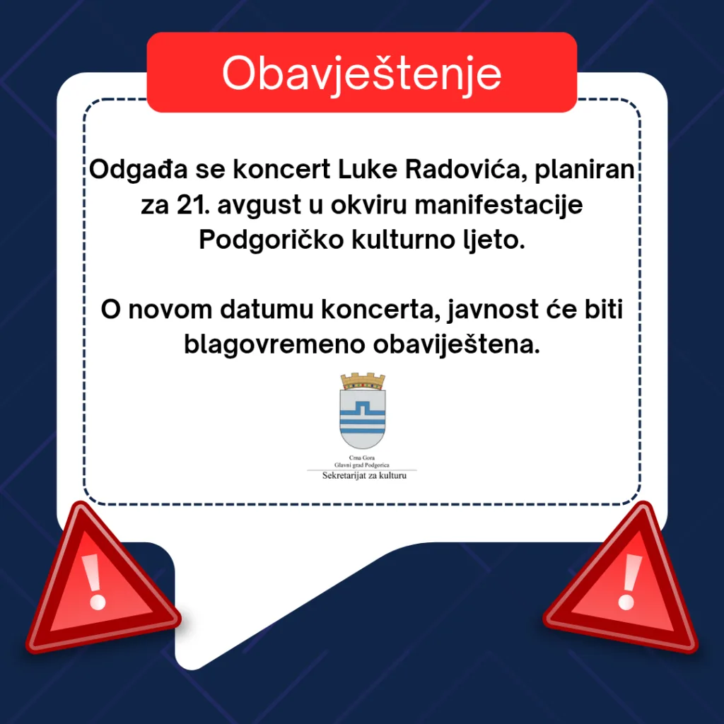 Podgoričko kulturno ljeto 2025. – Odgađa se koncert Luke Radovića