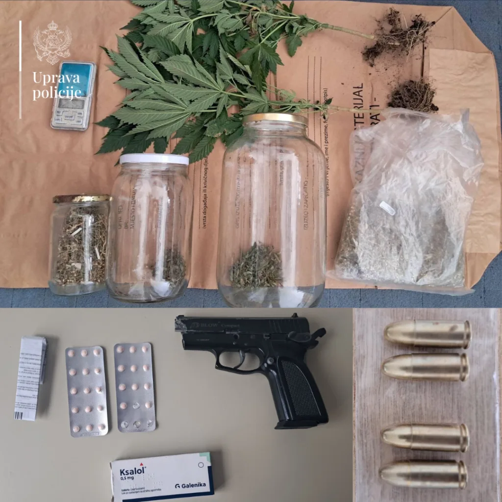Pretresi na četiri lokacije u Plavu: Oduzeta marihuana, tablete sa liste opijata, gasni pištolj, municija