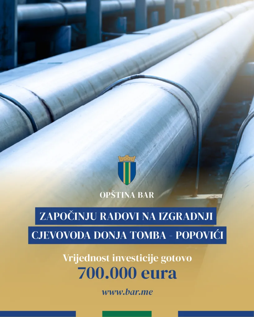 Počinju radovi na izgradnji cjevovoda Donja Tomba – Popovići, vrijednost investicije gotovo 700.000 eura